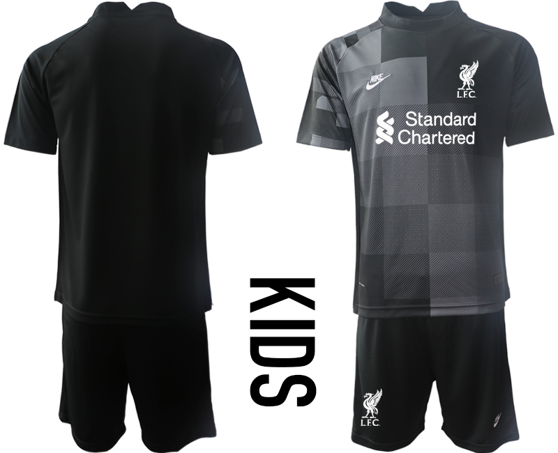Youth 2021-2022 Club Liverpool black goalkeeper blank Soccer Jersey